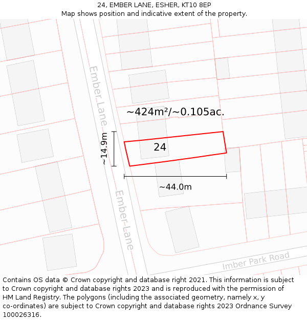 24, EMBER LANE, ESHER, KT10 8EP: Plot and title map
