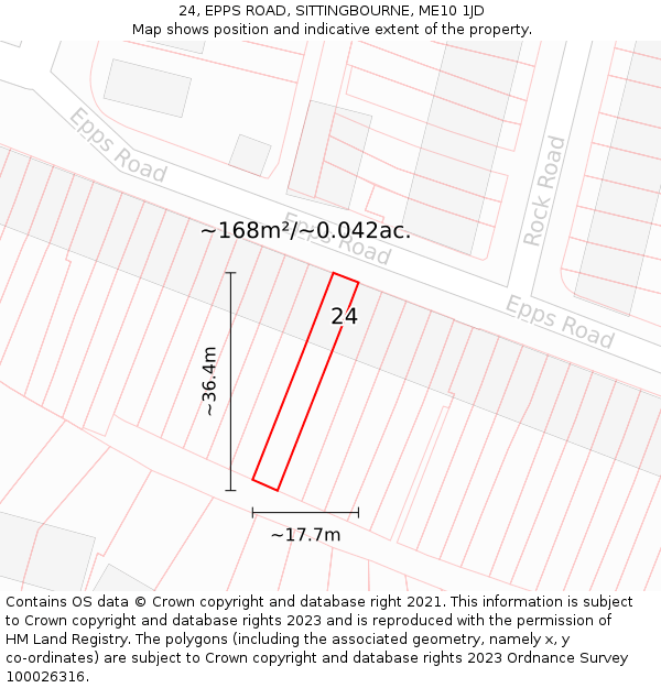 24, EPPS ROAD, SITTINGBOURNE, ME10 1JD: Plot and title map