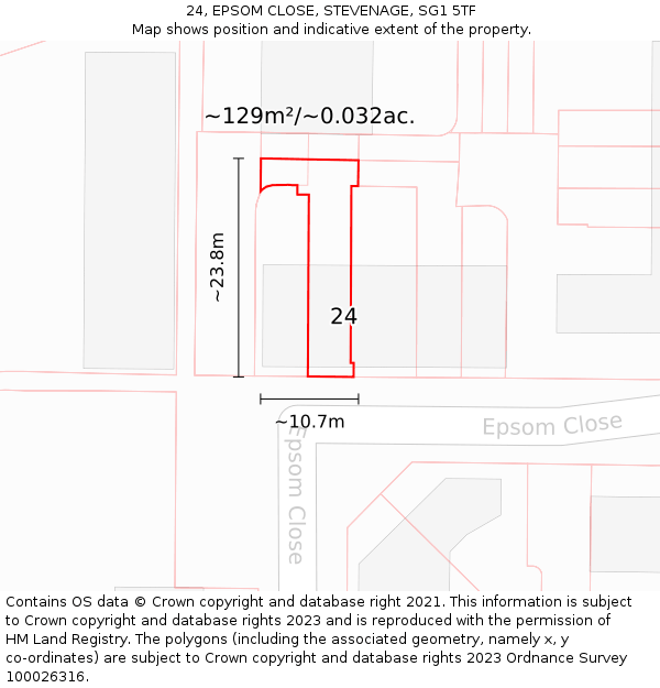 24, EPSOM CLOSE, STEVENAGE, SG1 5TF: Plot and title map