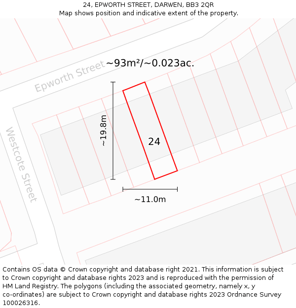 24, EPWORTH STREET, DARWEN, BB3 2QR: Plot and title map