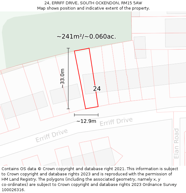 24, ERRIFF DRIVE, SOUTH OCKENDON, RM15 5AW: Plot and title map
