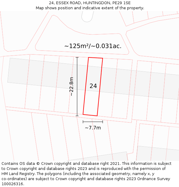 24, ESSEX ROAD, HUNTINGDON, PE29 1SE: Plot and title map