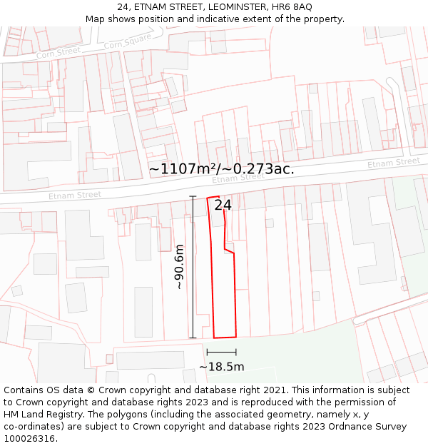 24, ETNAM STREET, LEOMINSTER, HR6 8AQ: Plot and title map