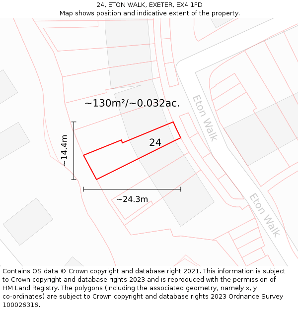 24, ETON WALK, EXETER, EX4 1FD: Plot and title map
