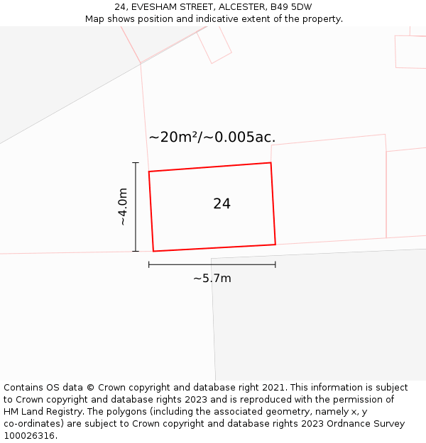 24, EVESHAM STREET, ALCESTER, B49 5DW: Plot and title map