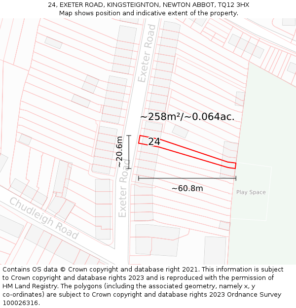 24, EXETER ROAD, KINGSTEIGNTON, NEWTON ABBOT, TQ12 3HX: Plot and title map