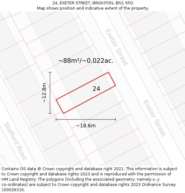 24, EXETER STREET, BRIGHTON, BN1 5PG: Plot and title map