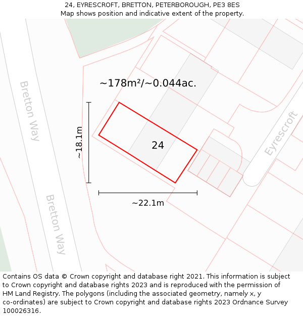 24, EYRESCROFT, BRETTON, PETERBOROUGH, PE3 8ES: Plot and title map