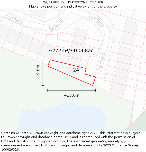 24, FAIRFIELD, INGATESTONE, CM4 9ER: Plot and title map