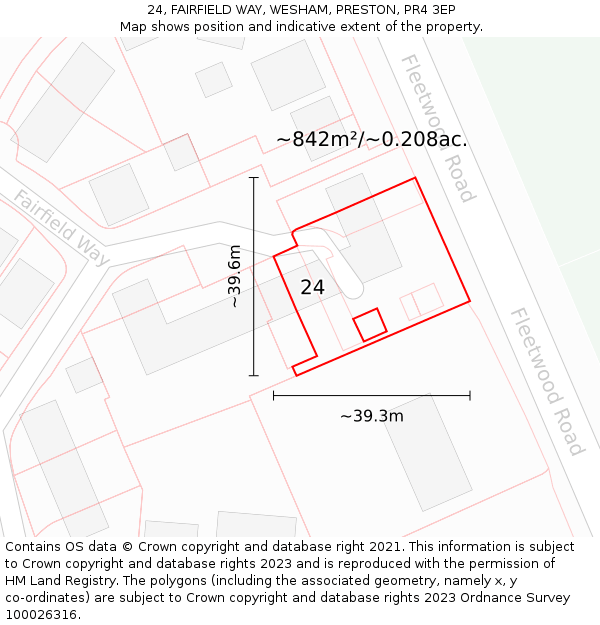 24, FAIRFIELD WAY, WESHAM, PRESTON, PR4 3EP: Plot and title map