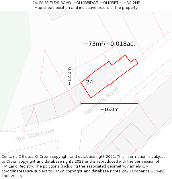 24, FAIRFIELDS ROAD, HOLMBRIDGE, HOLMFIRTH, HD9 2NP: Plot and title map