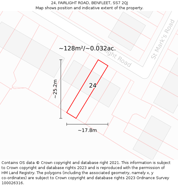 24, FAIRLIGHT ROAD, BENFLEET, SS7 2QJ: Plot and title map