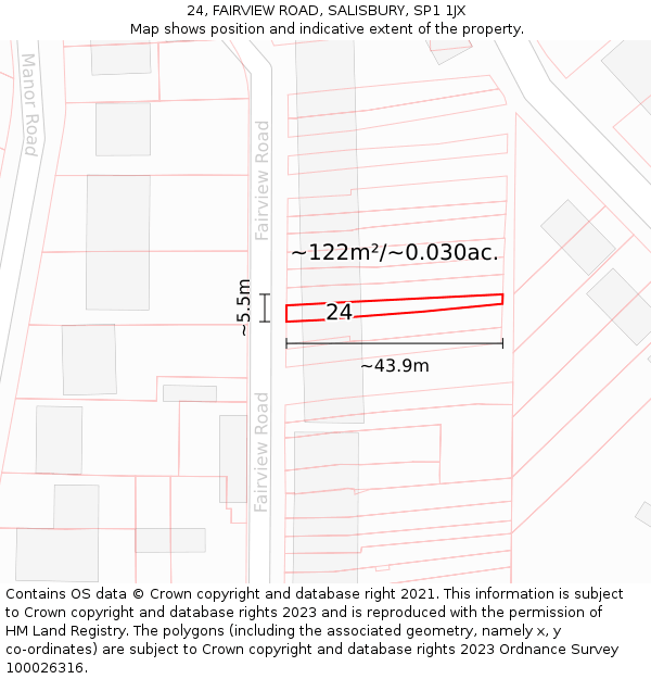 24, FAIRVIEW ROAD, SALISBURY, SP1 1JX: Plot and title map