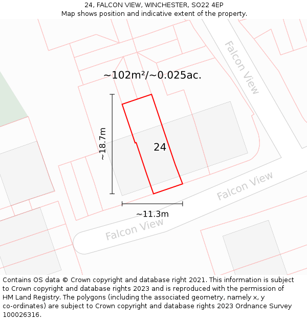 24, FALCON VIEW, WINCHESTER, SO22 4EP: Plot and title map