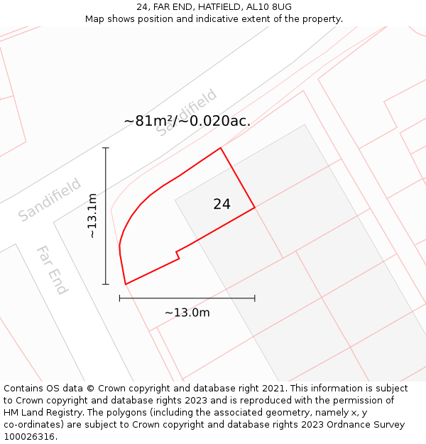 24, FAR END, HATFIELD, AL10 8UG: Plot and title map