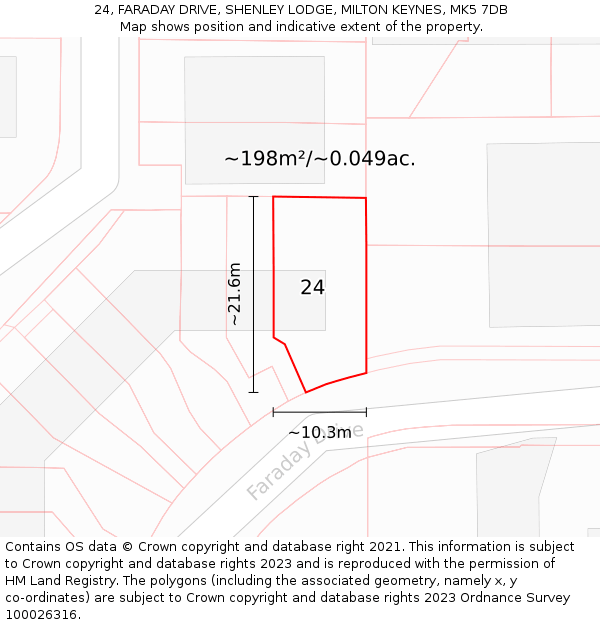 24, FARADAY DRIVE, SHENLEY LODGE, MILTON KEYNES, MK5 7DB: Plot and title map