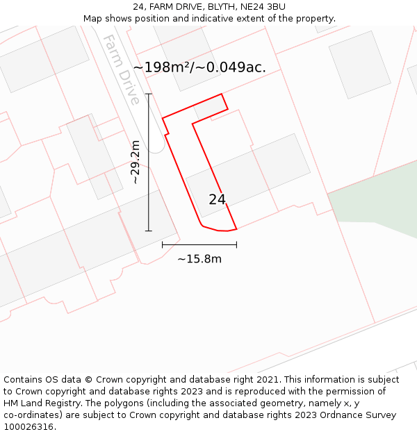 24, FARM DRIVE, BLYTH, NE24 3BU: Plot and title map