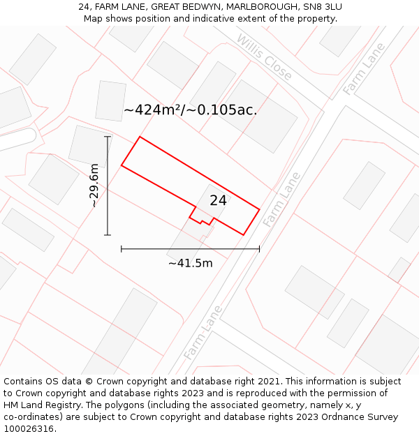 24, FARM LANE, GREAT BEDWYN, MARLBOROUGH, SN8 3LU: Plot and title map