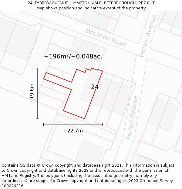 24, FARROW AVENUE, HAMPTON VALE, PETERBOROUGH, PE7 8HT: Plot and title map