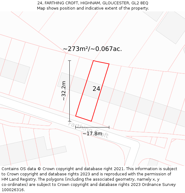 24, FARTHING CROFT, HIGHNAM, GLOUCESTER, GL2 8EQ: Plot and title map