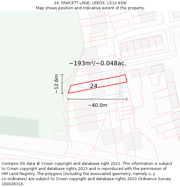 24, FAWCETT LANE, LEEDS, LS12 4SW: Plot and title map
