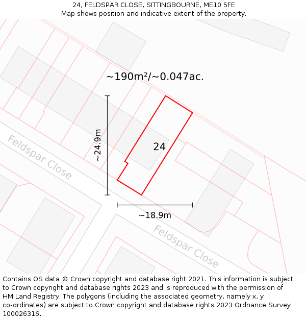 24, FELDSPAR CLOSE, SITTINGBOURNE, ME10 5FE: Plot and title map