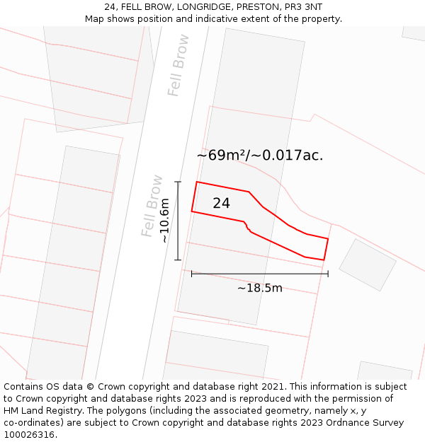 24, FELL BROW, LONGRIDGE, PRESTON, PR3 3NT: Plot and title map