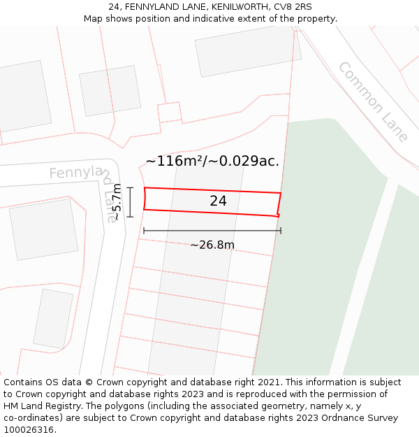 24, FENNYLAND LANE, KENILWORTH, CV8 2RS: Plot and title map