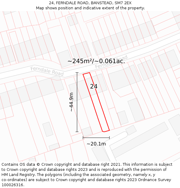 24, FERNDALE ROAD, BANSTEAD, SM7 2EX: Plot and title map
