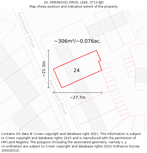 24, FERNWOOD DRIVE, LEEK, ST13 8JD: Plot and title map
