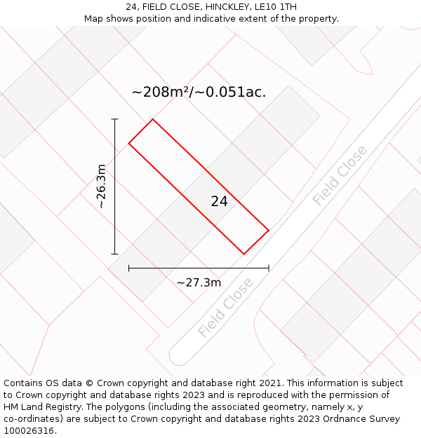 24, FIELD CLOSE, HINCKLEY, LE10 1TH: Plot and title map