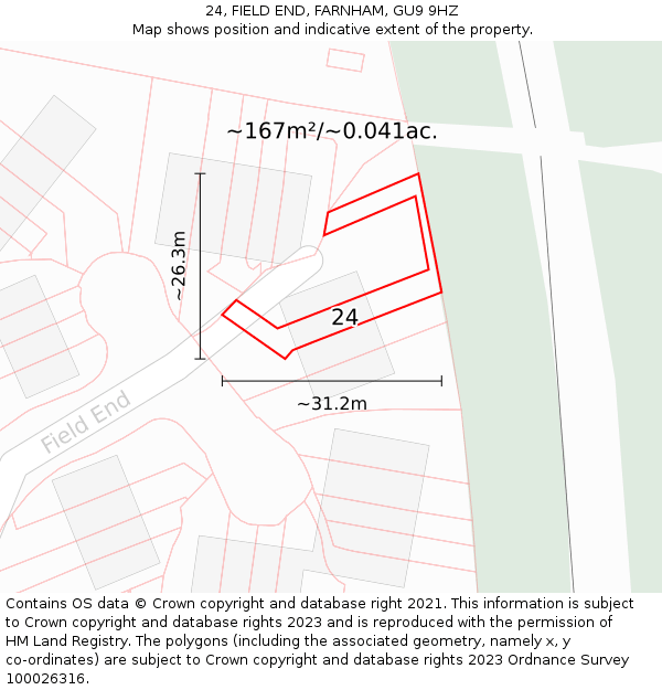 24, FIELD END, FARNHAM, GU9 9HZ: Plot and title map