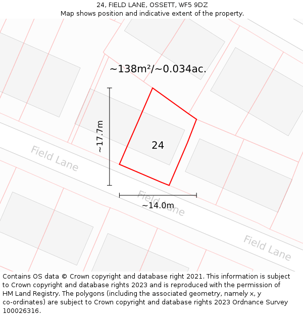 24, FIELD LANE, OSSETT, WF5 9DZ: Plot and title map