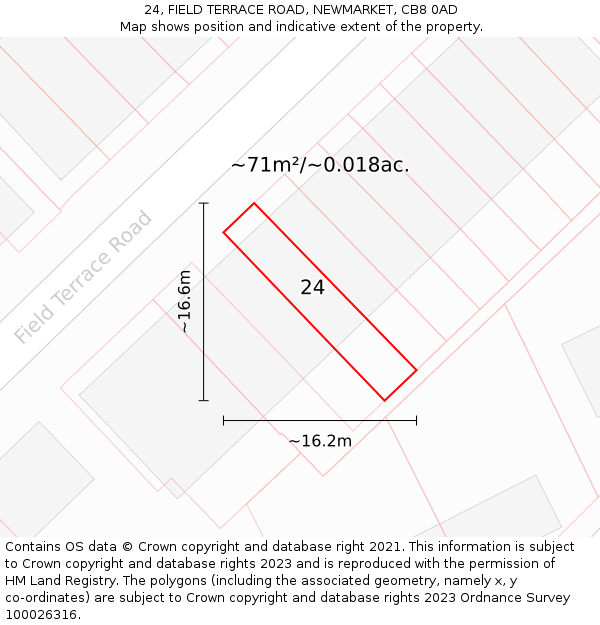 24, FIELD TERRACE ROAD, NEWMARKET, CB8 0AD: Plot and title map