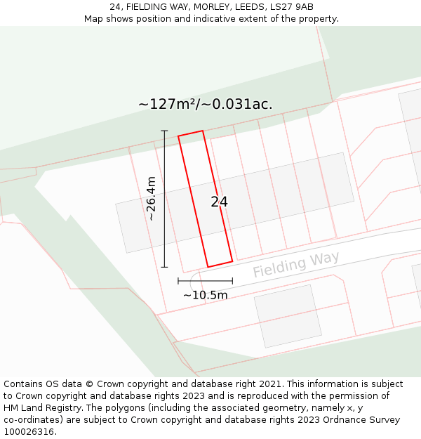 24, FIELDING WAY, MORLEY, LEEDS, LS27 9AB: Plot and title map