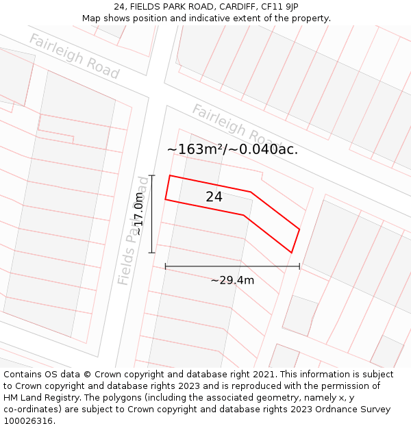 24, FIELDS PARK ROAD, CARDIFF, CF11 9JP: Plot and title map