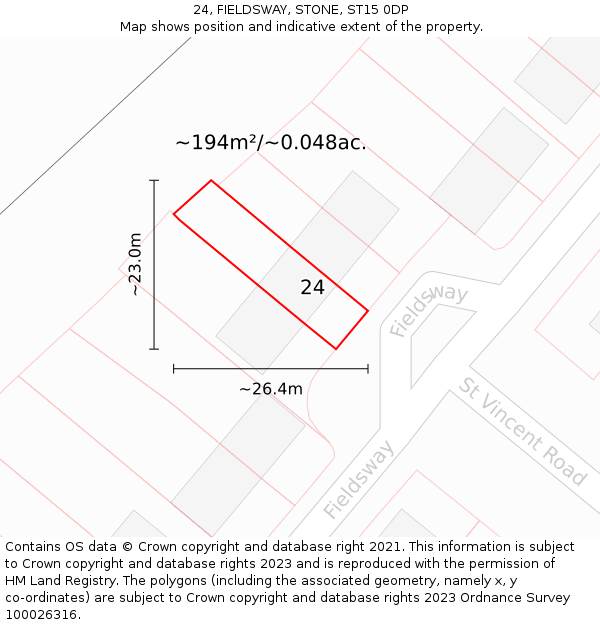 24, FIELDSWAY, STONE, ST15 0DP: Plot and title map