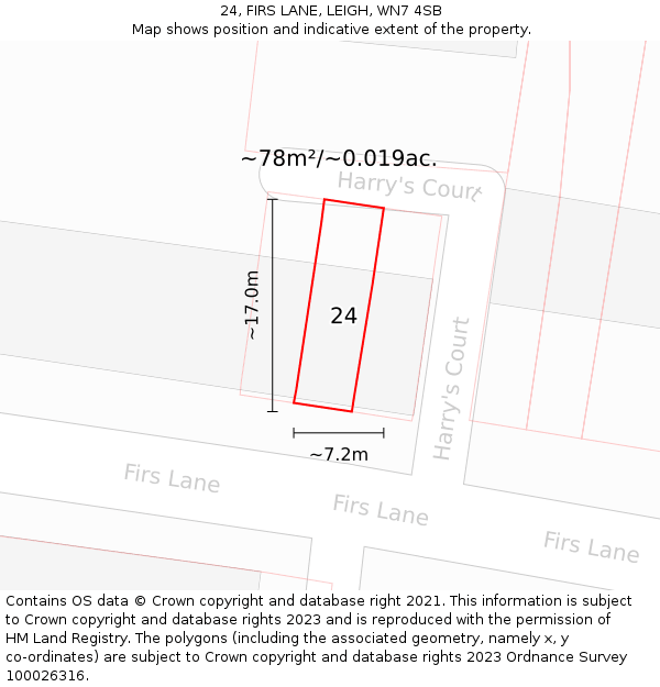 24, FIRS LANE, LEIGH, WN7 4SB: Plot and title map