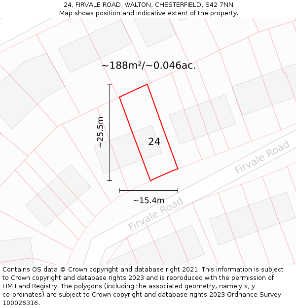 24, FIRVALE ROAD, WALTON, CHESTERFIELD, S42 7NN: Plot and title map