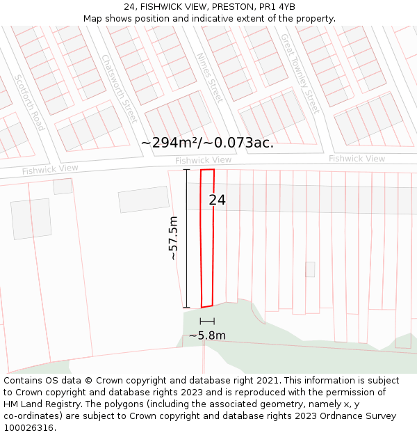 24, FISHWICK VIEW, PRESTON, PR1 4YB: Plot and title map
