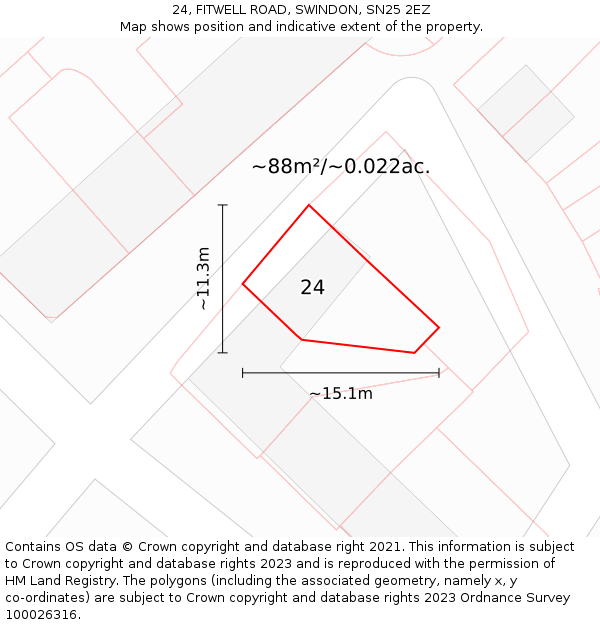 24, FITWELL ROAD, SWINDON, SN25 2EZ: Plot and title map