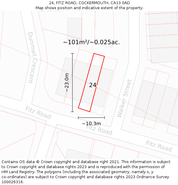 24, FITZ ROAD, COCKERMOUTH, CA13 0AD: Plot and title map