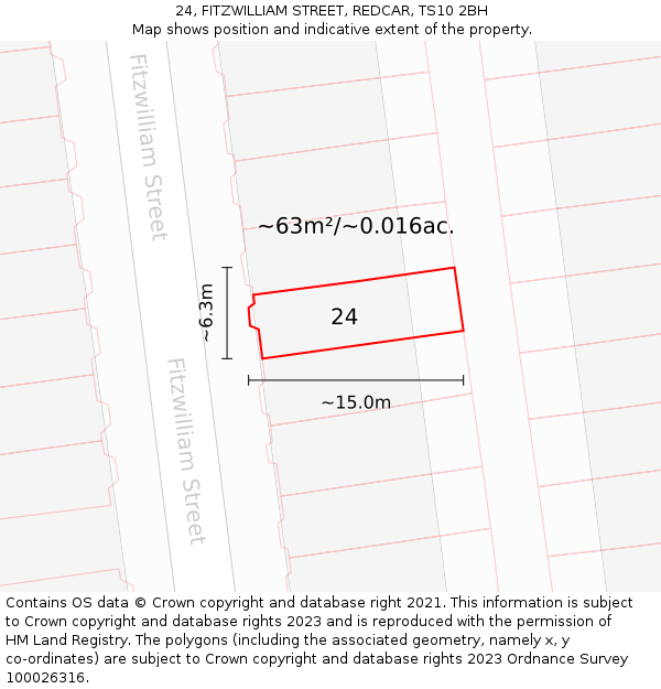 24, FITZWILLIAM STREET, REDCAR, TS10 2BH: Plot and title map
