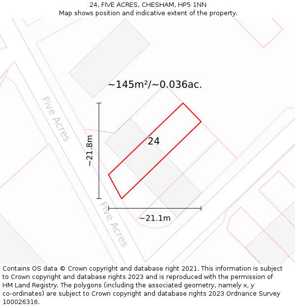 24, FIVE ACRES, CHESHAM, HP5 1NN: Plot and title map