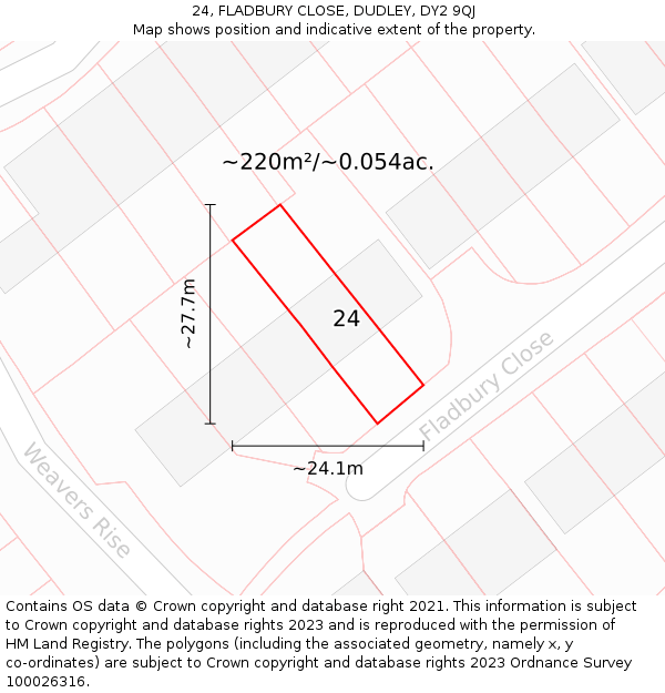 24, FLADBURY CLOSE, DUDLEY, DY2 9QJ: Plot and title map