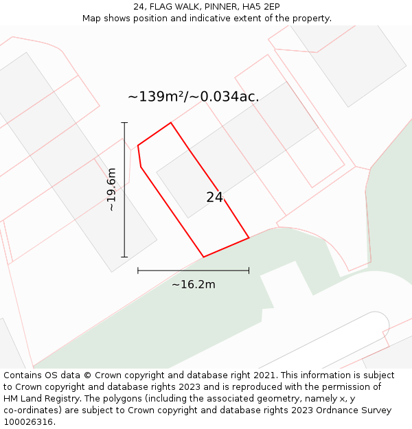 24, FLAG WALK, PINNER, HA5 2EP: Plot and title map
