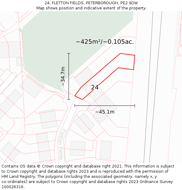 24, FLETTON FIELDS, PETERBOROUGH, PE2 9DW: Plot and title map