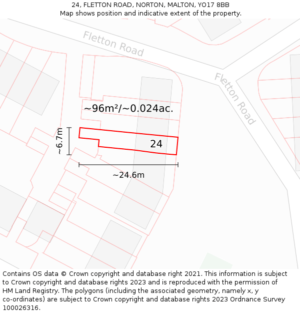 24, FLETTON ROAD, NORTON, MALTON, YO17 8BB: Plot and title map