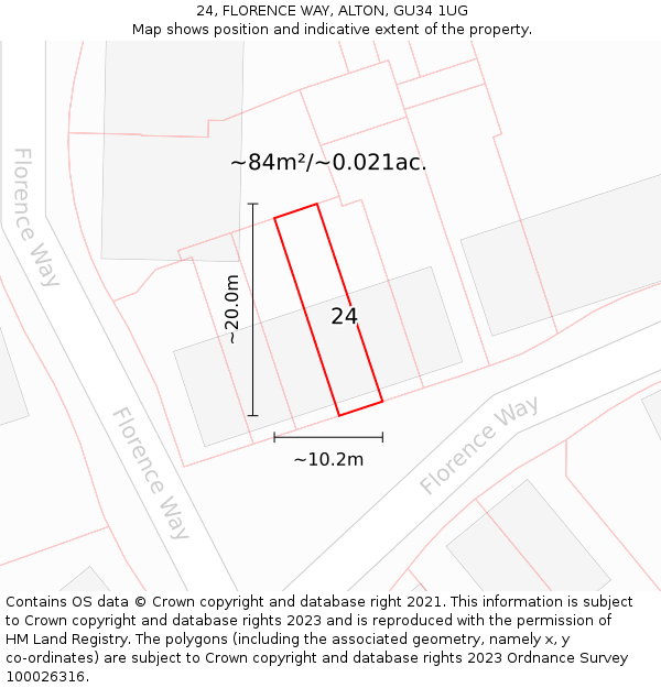 24, FLORENCE WAY, ALTON, GU34 1UG: Plot and title map