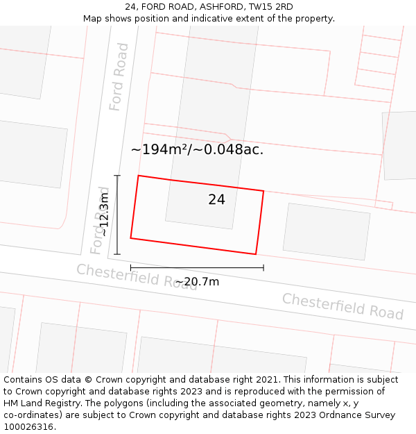 24, FORD ROAD, ASHFORD, TW15 2RD: Plot and title map